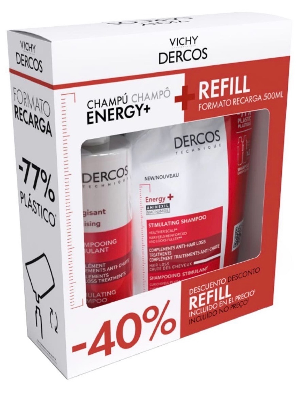 Vichy Dercos Energy+ Refill Stimulating Shampoo - White & Red